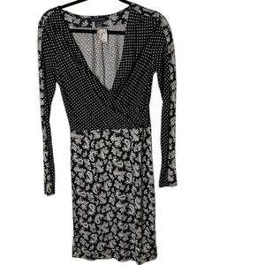 French Connection faux wrap ,surplice,multimedia,paisley,polka dot Dress  6 NWT